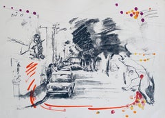 Lithographie peinte à la main « Tel Aviv Dragon Slayer », école israélienne américaine Bezalel