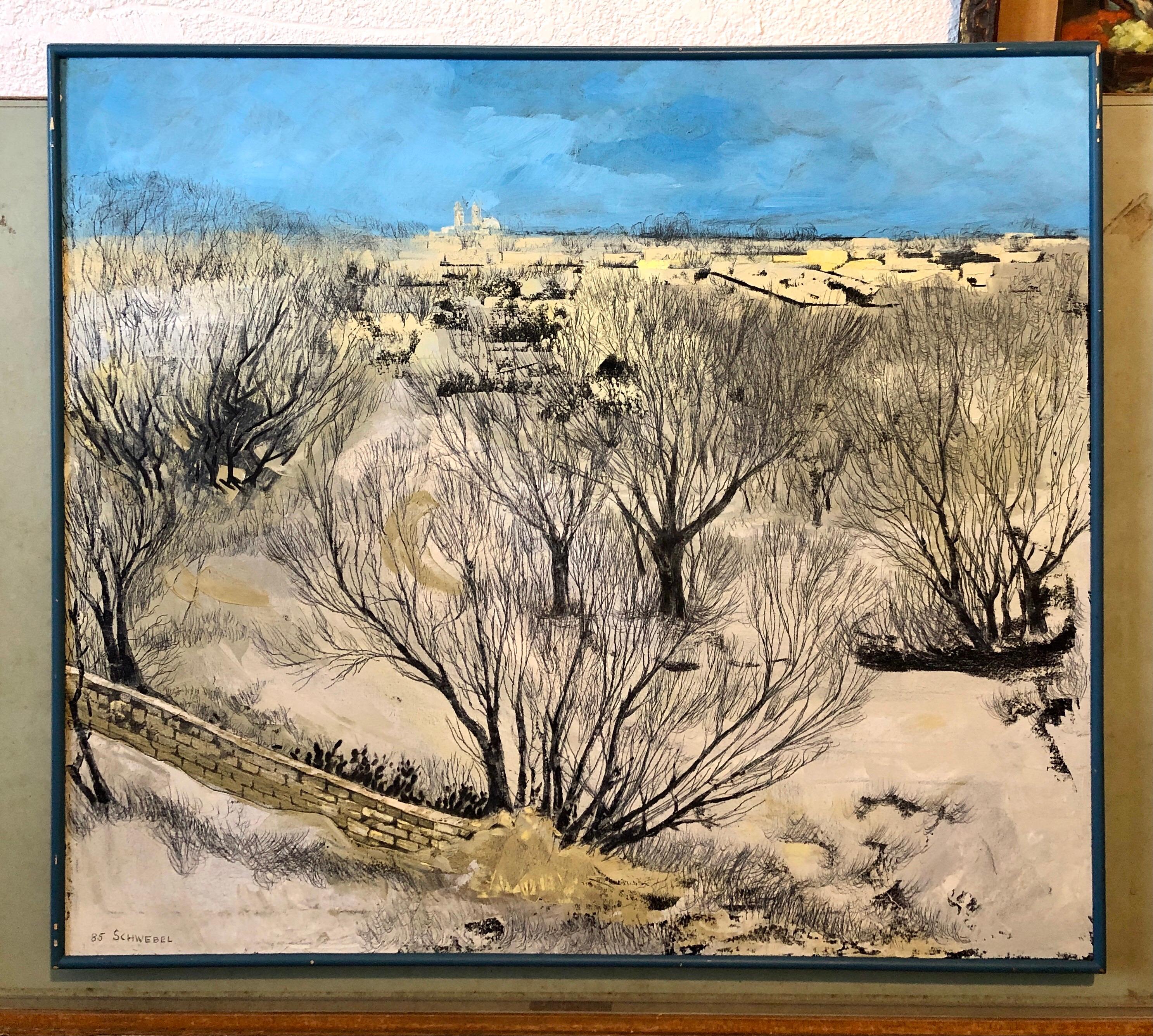 Peinture à l'huile moderniste de Bezalel, artiste israélien, art judaïque de Jérusalem en vente 8