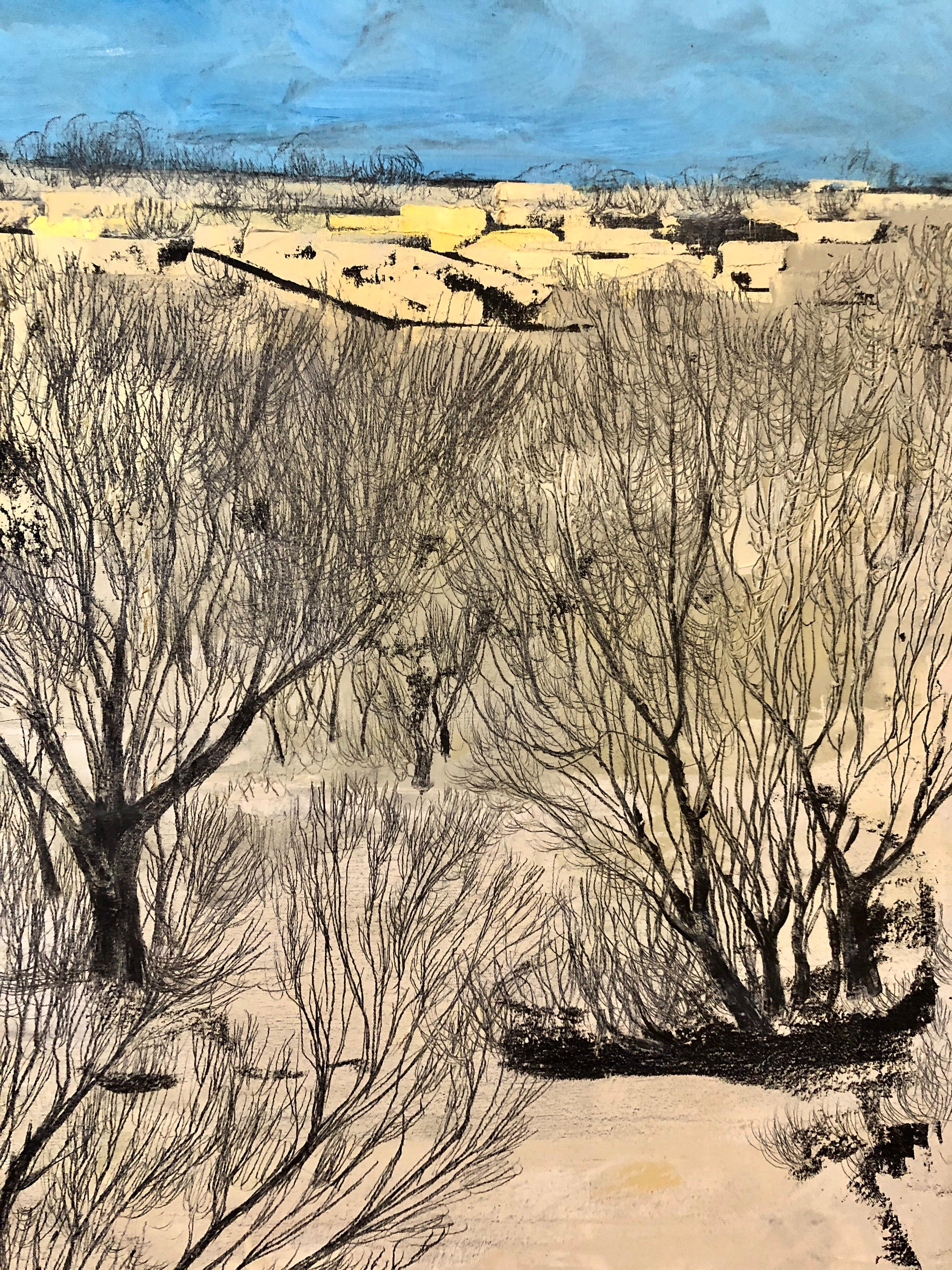 Peinture à l'huile moderniste de Bezalel, artiste israélien, art judaïque de Jérusalem - Gris Landscape Painting par Ivan Schwebel