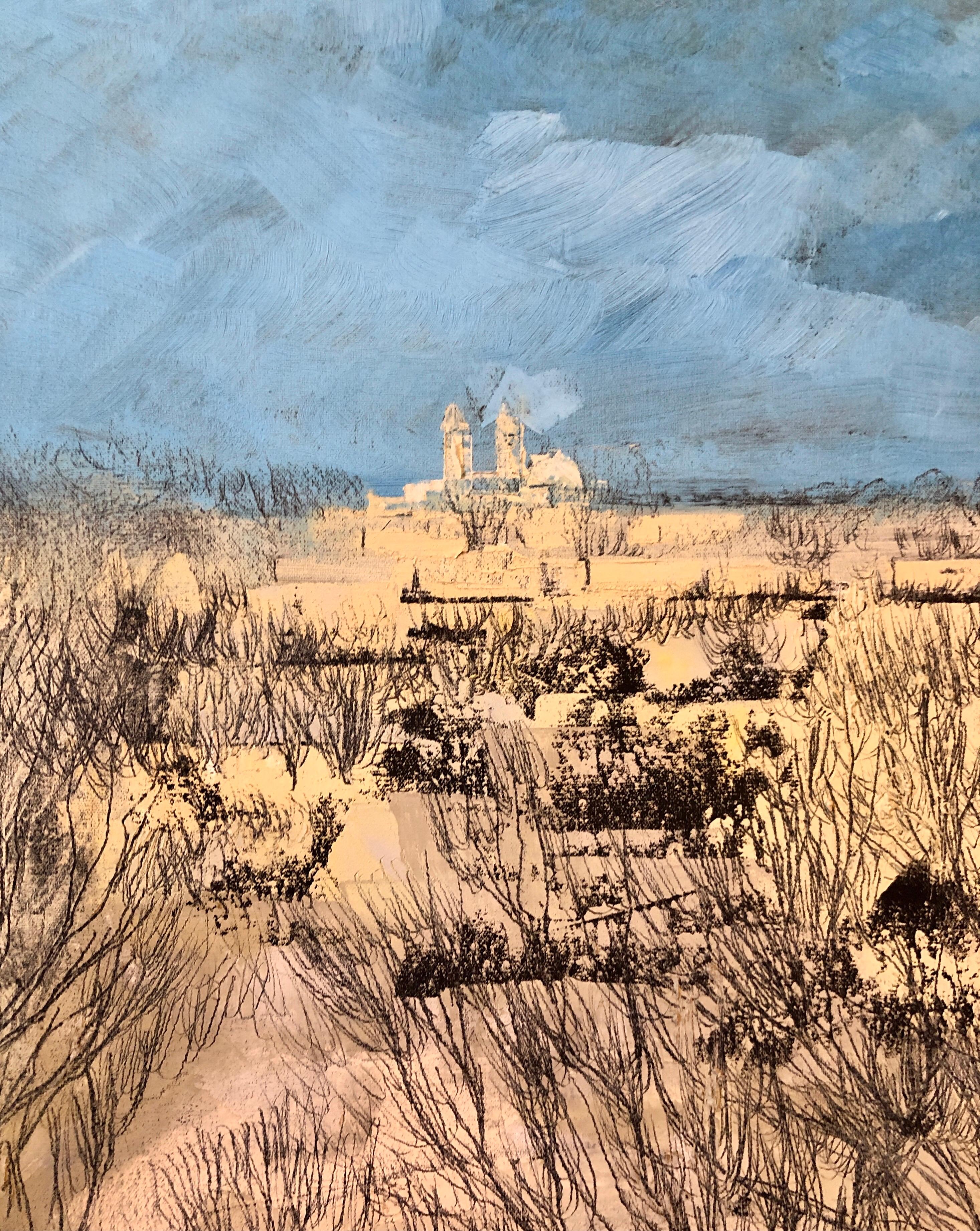 Peinture à l'huile moderniste de Bezalel, artiste israélien, art judaïque de Jérusalem en vente 4