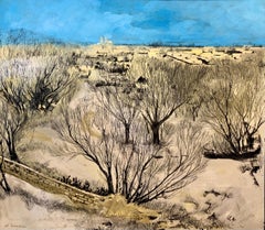 Peinture à l'huile d'un paysage moderniste de Jérusalem, artiste israélien Bezalel, art judaïque