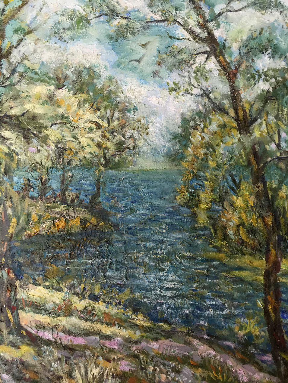 A river flows, Original oil Painting, Handmade, Ready to Hang For Sale 2