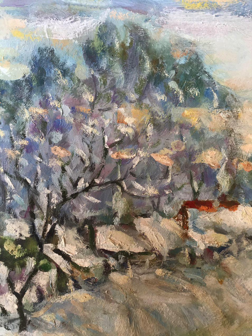 Une journée pluvieuse, paysage, peinture à l'huile originale, faite à la main, prête à accrocher en vente 1