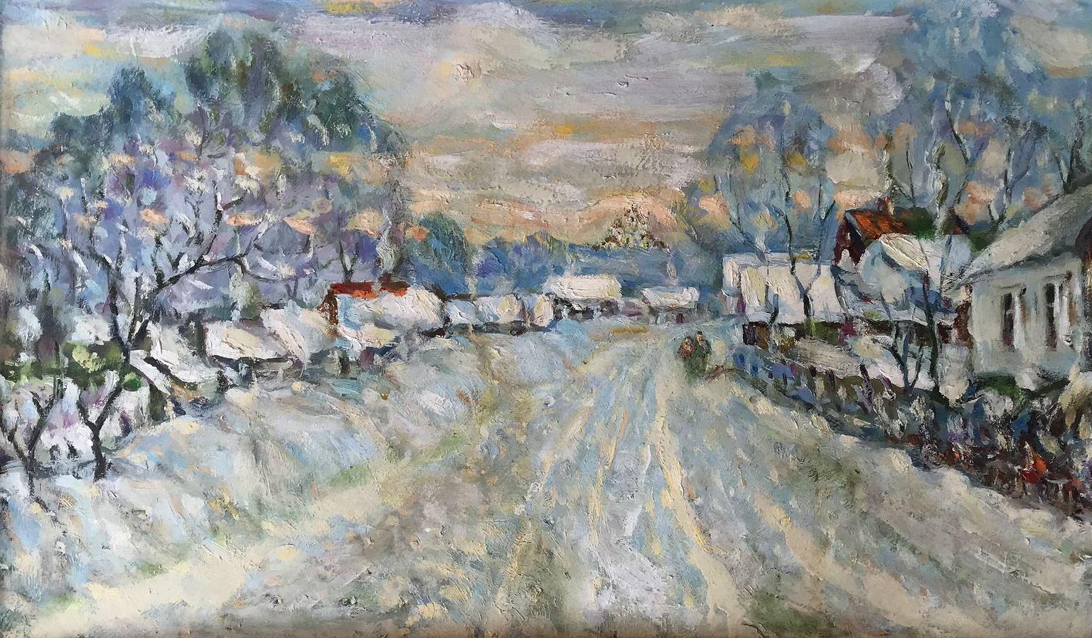 Ivan Shapoval Landscape Painting - A snowy day, Landscape, Original oil Painting, Handmade, Ready to Hang