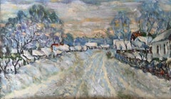 Un giorno di neve, Paesaggio, Pittura ad olio originale, Fatta a mano, pronta da appendere
