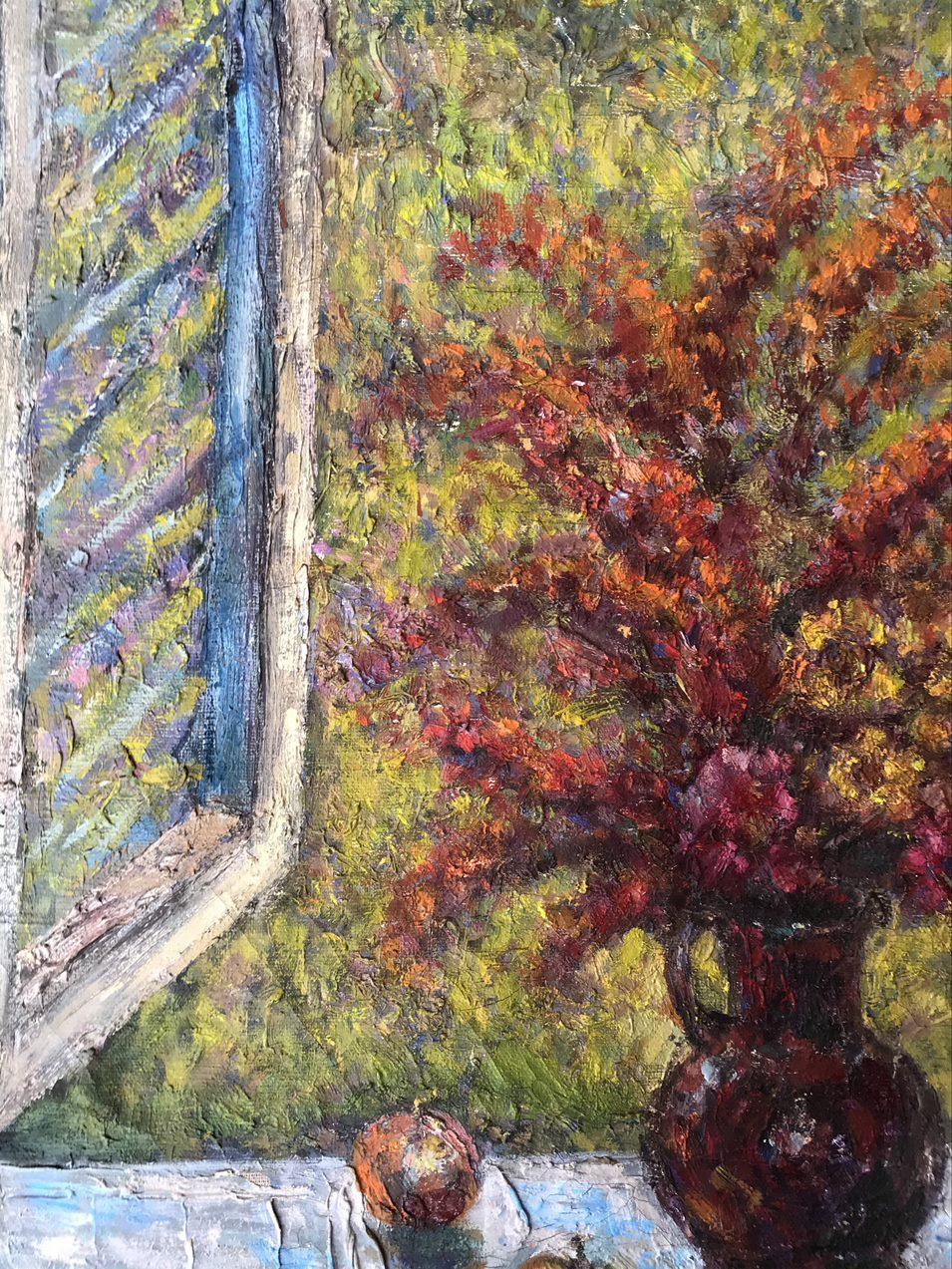 At the open Window, Still Life, Original oil Painting, Ready to Hang For Sale 2