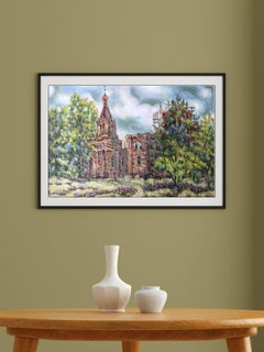 Villaggio e chiesa di Ryabushki, Pittura a olio originale, pronta da appendere