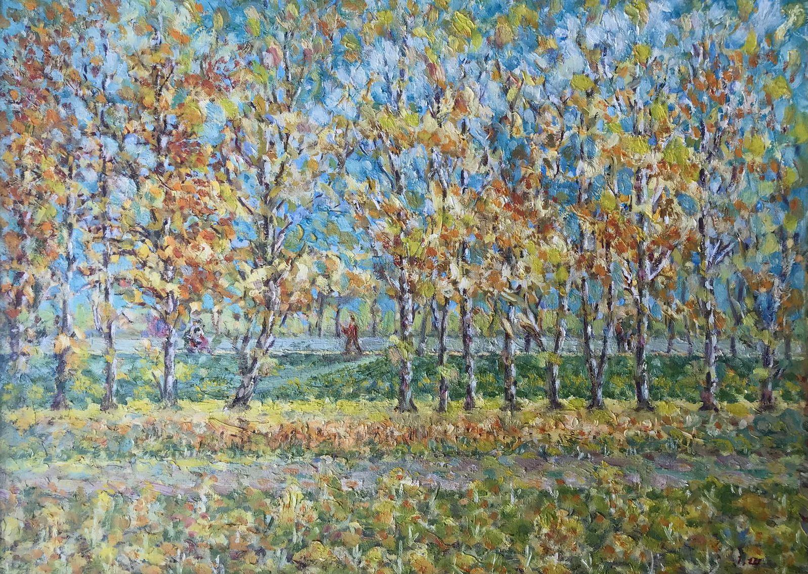 Ivan Shapoval Landscape Painting - Autumn in the Park, Original oil Painting, Ready to Hang