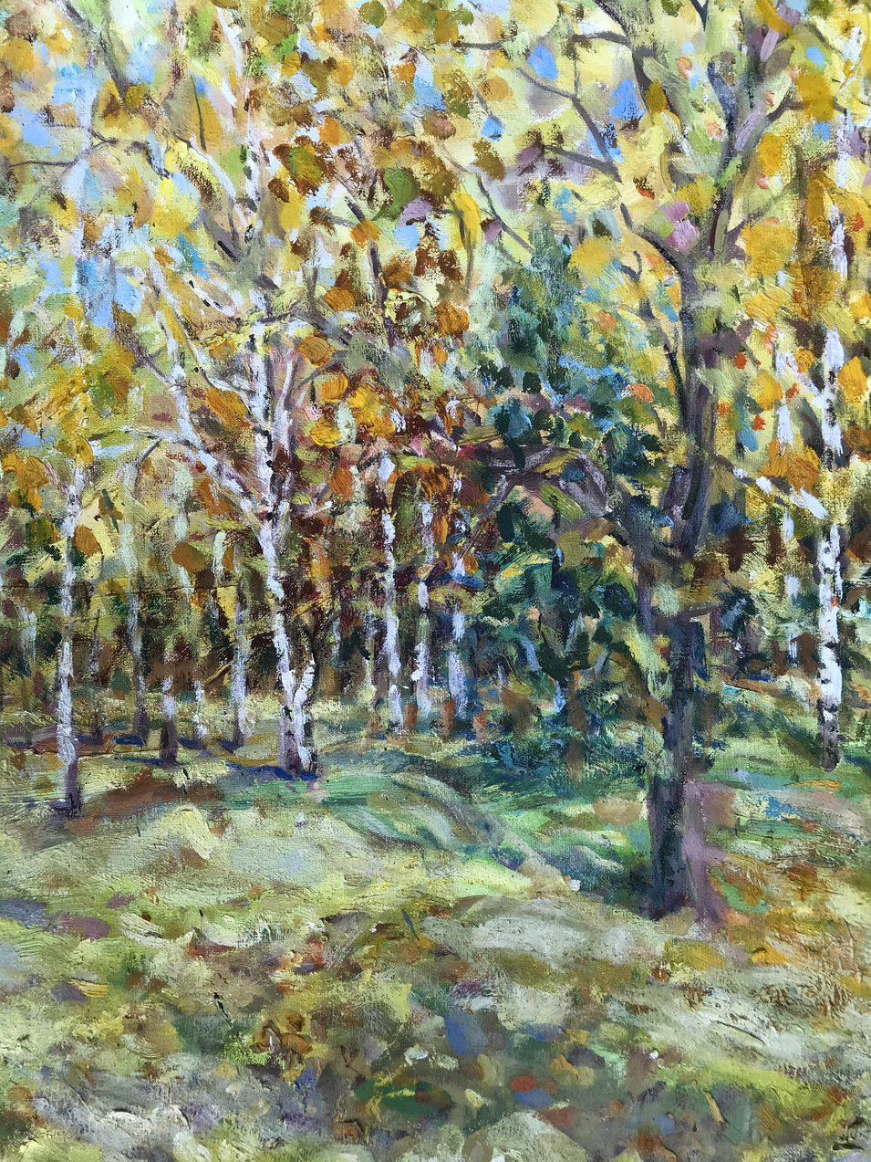 Une automne dans la région des Sumy, peinture à l'huile originale, prête à être accrochée en vente 3
