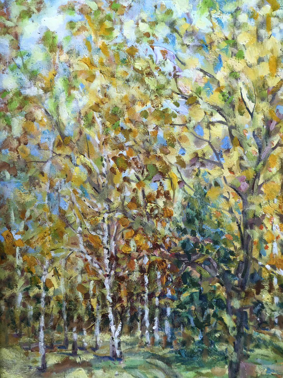 Une automne dans la région des Sumy, peinture à l'huile originale, prête à être accrochée en vente 4