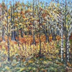 Motif automne, impressionniste, peinture à l'huile originale, prête à être accrochée