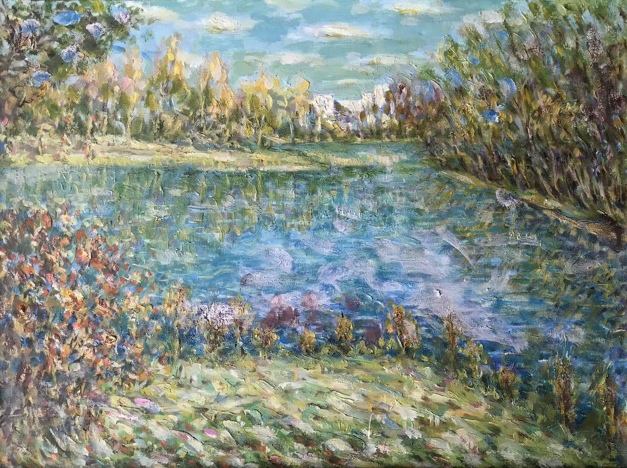 Autumn on the Psel, Impressionism, Original oil Painting, Ready to Hang