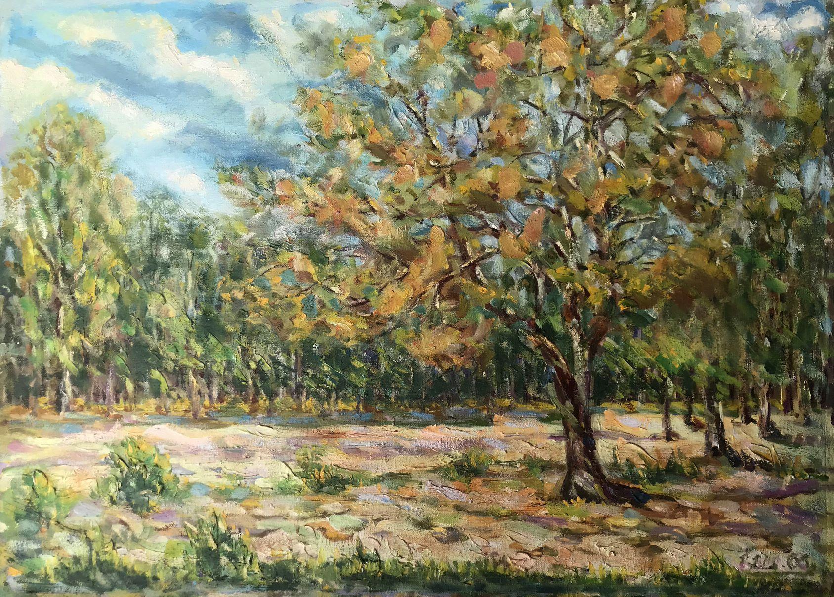 Herbst kommt, Original-Ölgemälde in Öl, hängefertig
