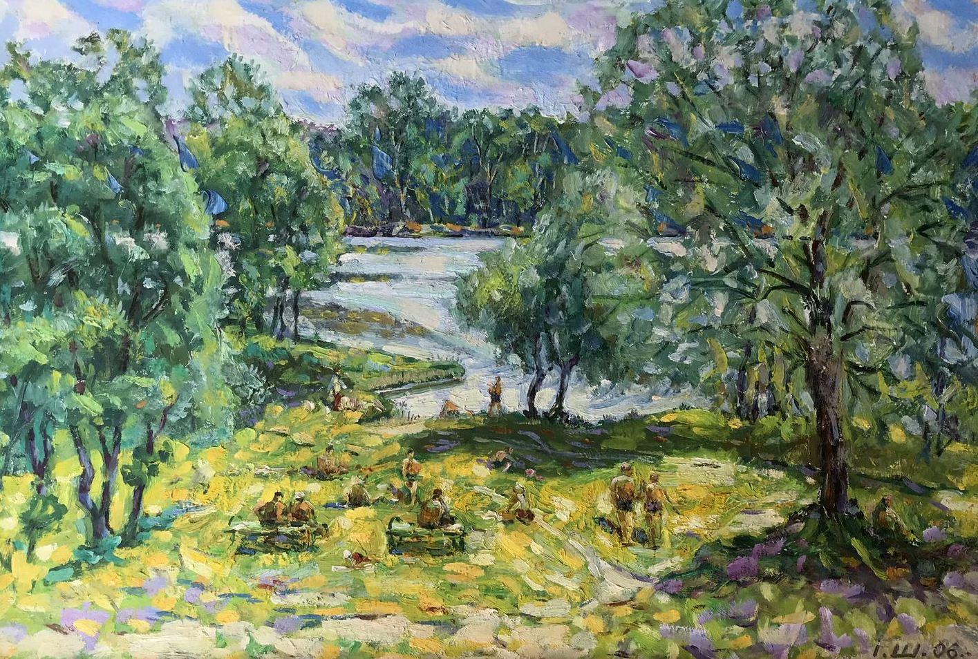 Ivan Shapoval Landscape Painting - Beach day, Original oil Painting, Handmade, Ready to Hang