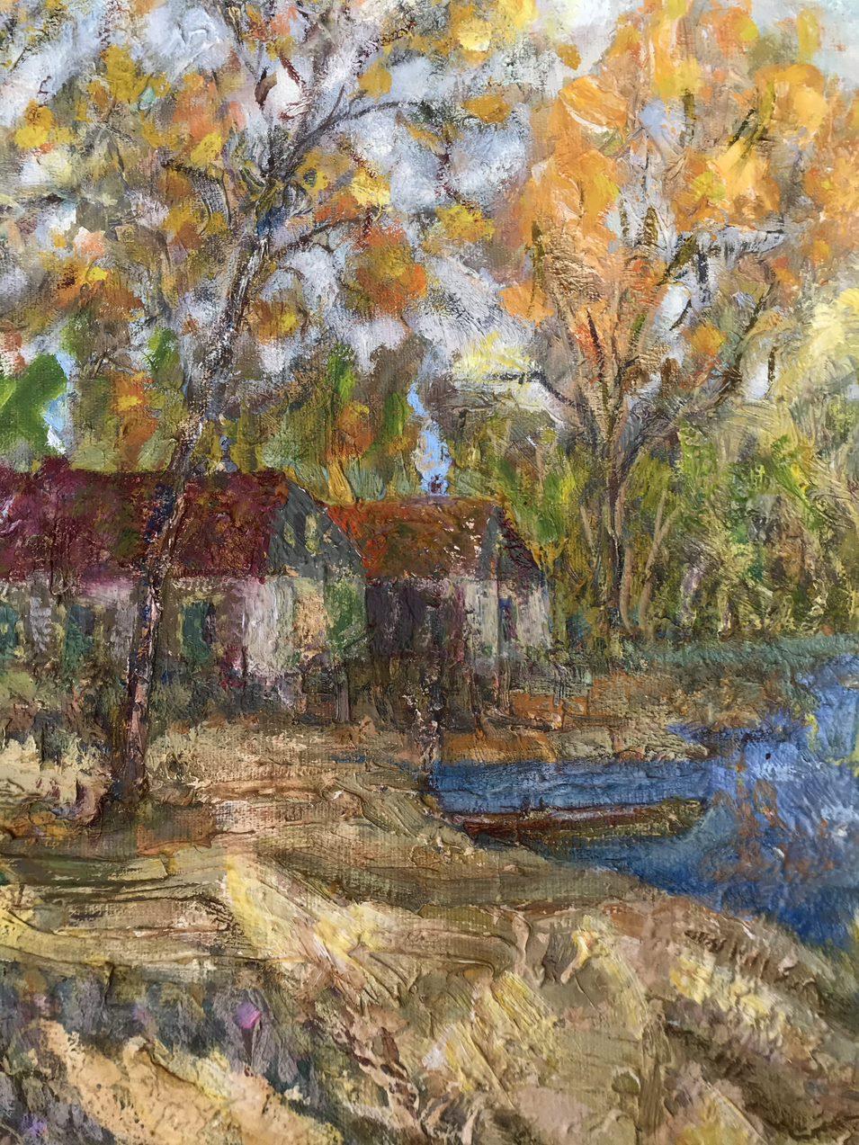 Landschaft Original-Ölgemälde, zum Aufhängen bereit
Künstler: Schapowal Iwan Leontjewitsch
Werk: Original-Ölgemälde, handgefertigtes Kunstwerk, ein Unikat 
Medium: Öl auf Leinwand
Stil: Impressionismus
Jahr: 2002
Titel: Boote
Größe: 32,5