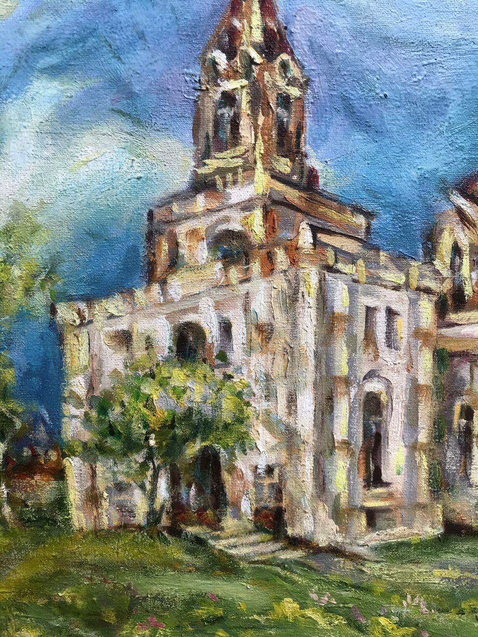 Church in Ryabushki, Original oil Painting, Ready to Hang For Sale 1