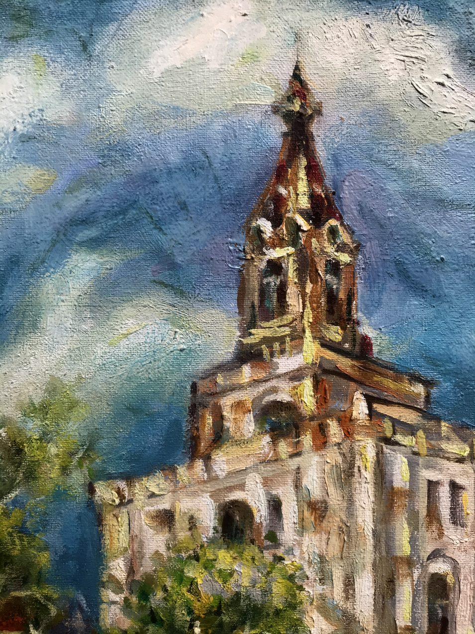 Church in Ryabushki, Original oil Painting, Ready to Hang For Sale 2