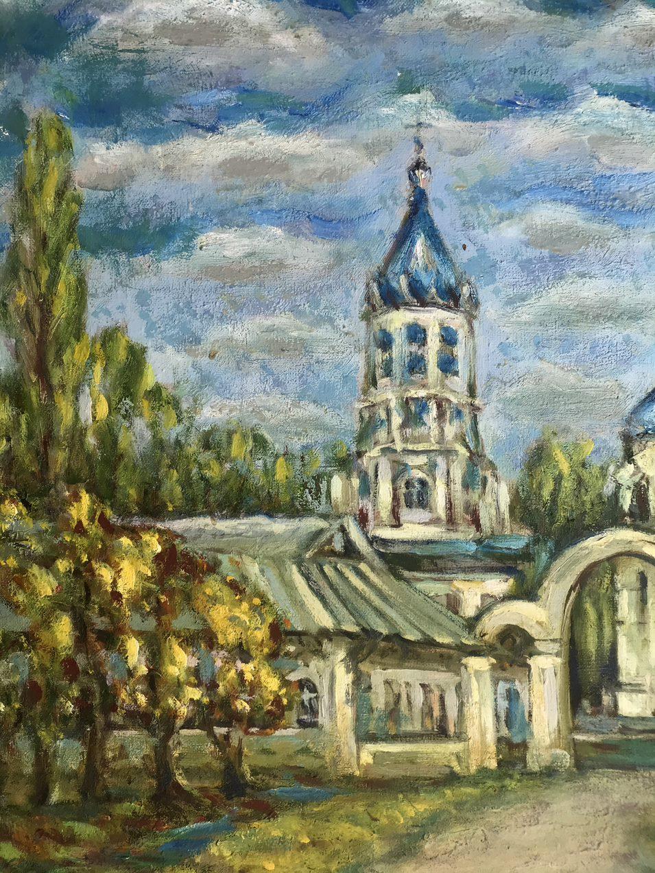 Church of the Nativity of the Virgin, Original oil Painting, Ready to Hang For Sale 2