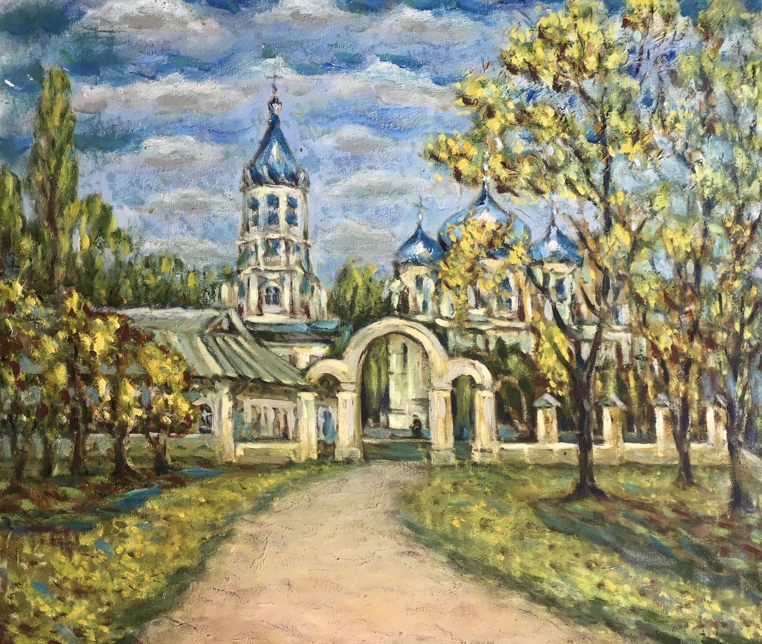 Ivan Shapoval Landscape Painting - Church of the Nativity of the Virgin, Original oil Painting, Ready to Hang