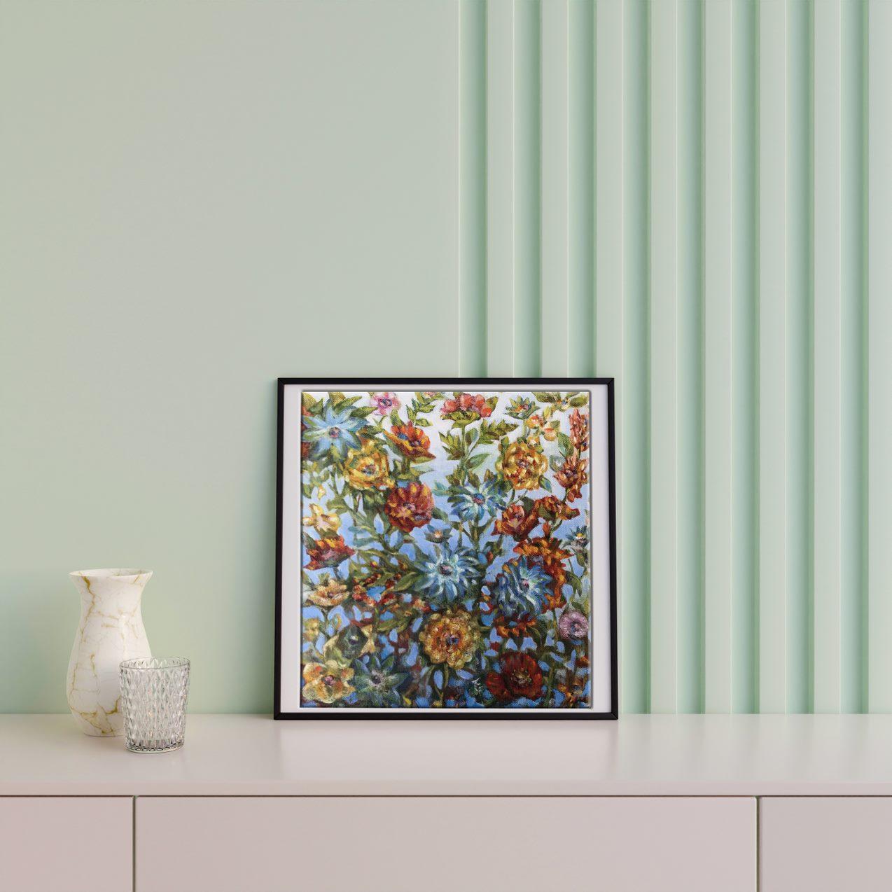 Fiori, Pittura ad olio originale, Fatta a mano, pronta da appendere in vendita 3