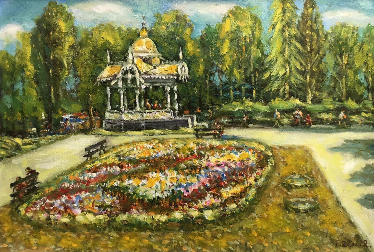 Ivan Shapoval Landscape Painting - Garden House, Original oil Painting, Ready to Hang