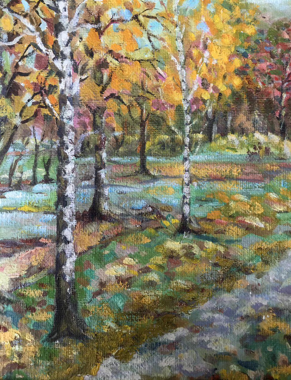 Golden Autumn, Landscape, Original oil Painting, Ready to Hang For Sale 4