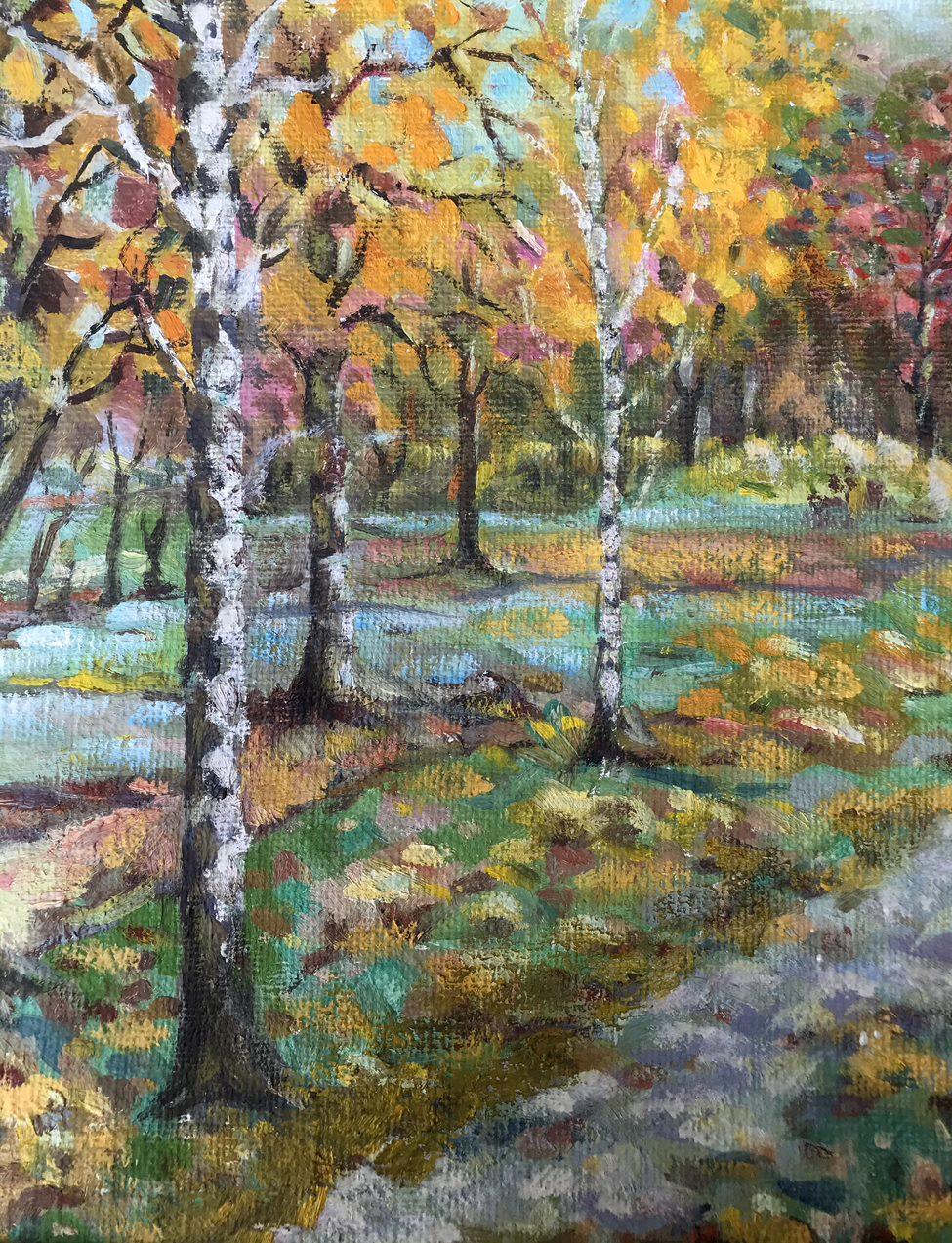 Goldener Herbst, Landschaft, Original-Ölgemälde in Öl, hängefertig im Angebot 1