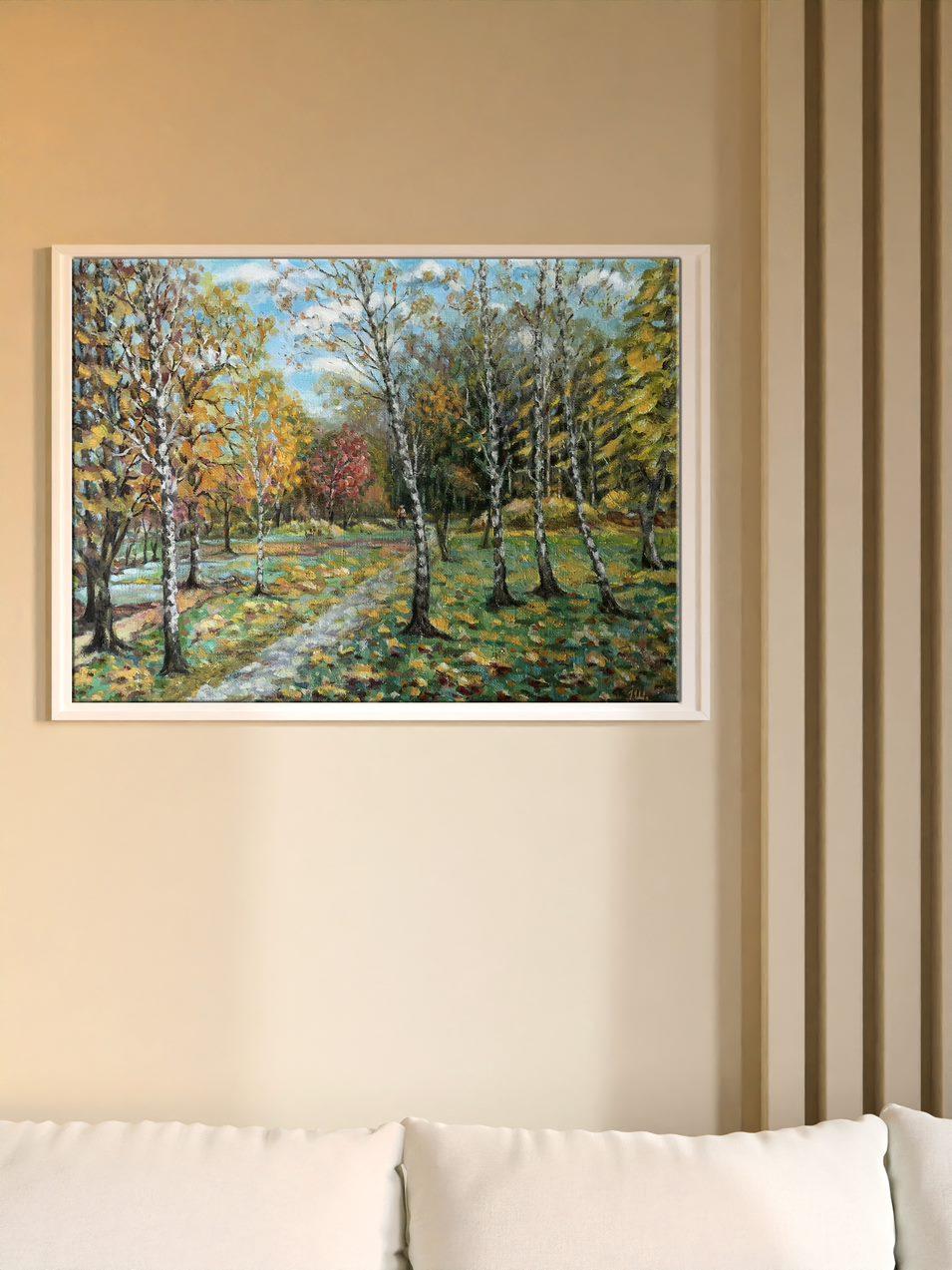 Golden Autumn, Landscape, Original oil Painting, Ready to Hang For Sale 6