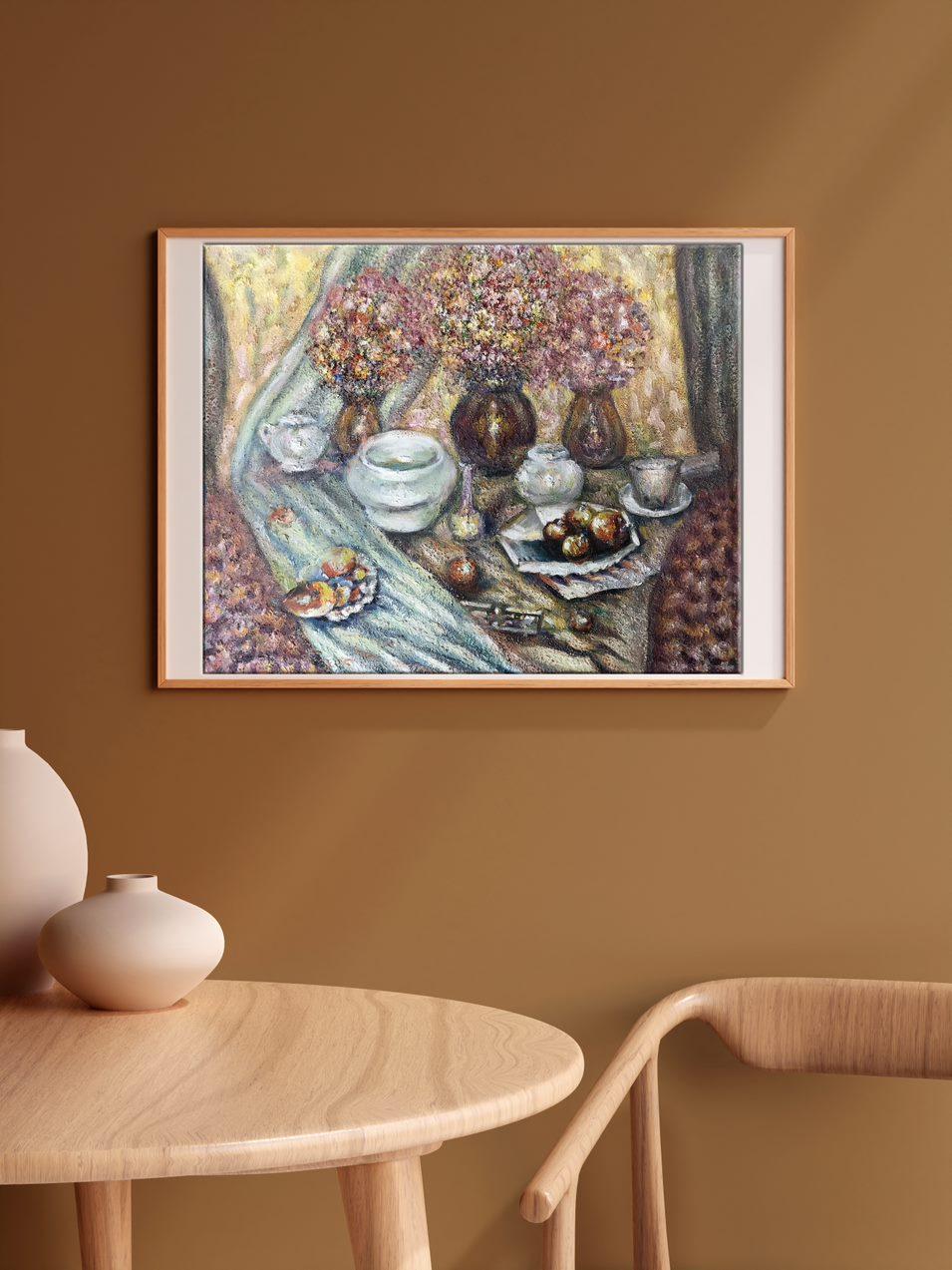 Joyeuses fêtes, nature morte, peinture à l'huile originale, prête à être accrochée en vente 2