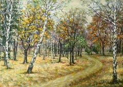 In the Park, Landschaft, Original-Ölgemälde in Öl, hängefertig