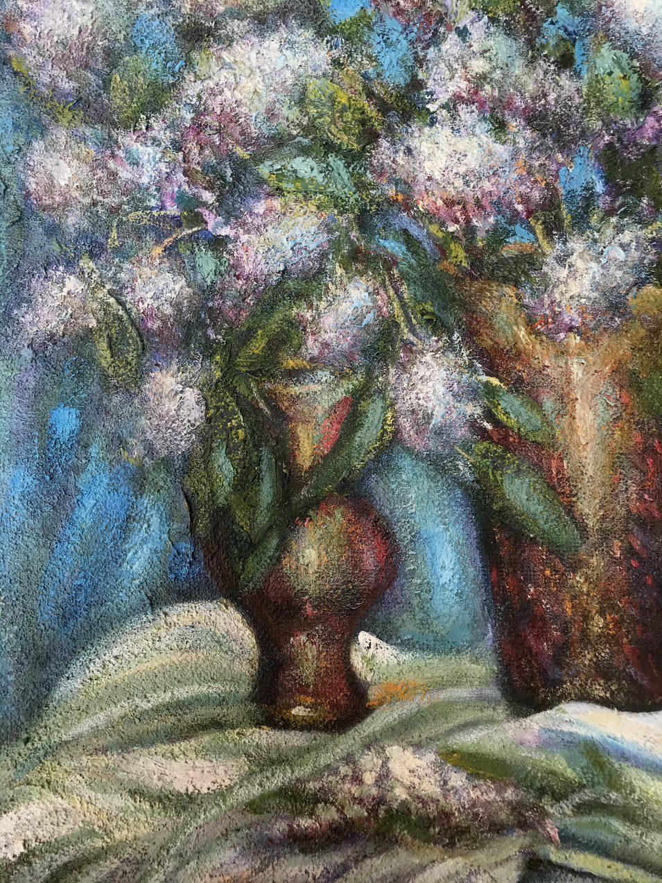 Lilas, fleurs, peinture à l'huile originale, art de la toile, fait à la main, prêt à accrocher - Gris Still-Life Painting par Ivan Shapoval