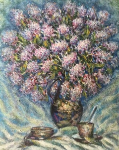Flieder, Blumen, Original-Ölgemälde in Öl, hängefertig
