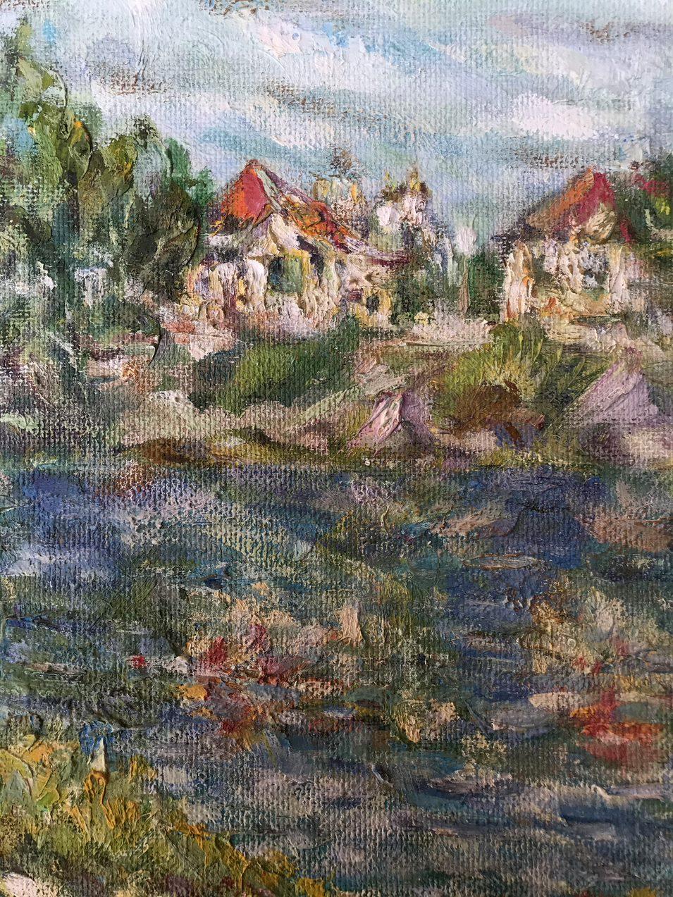 Near the River Psel, Landscape, Original oil Painting, Handmade, Ready to Hang For Sale 1