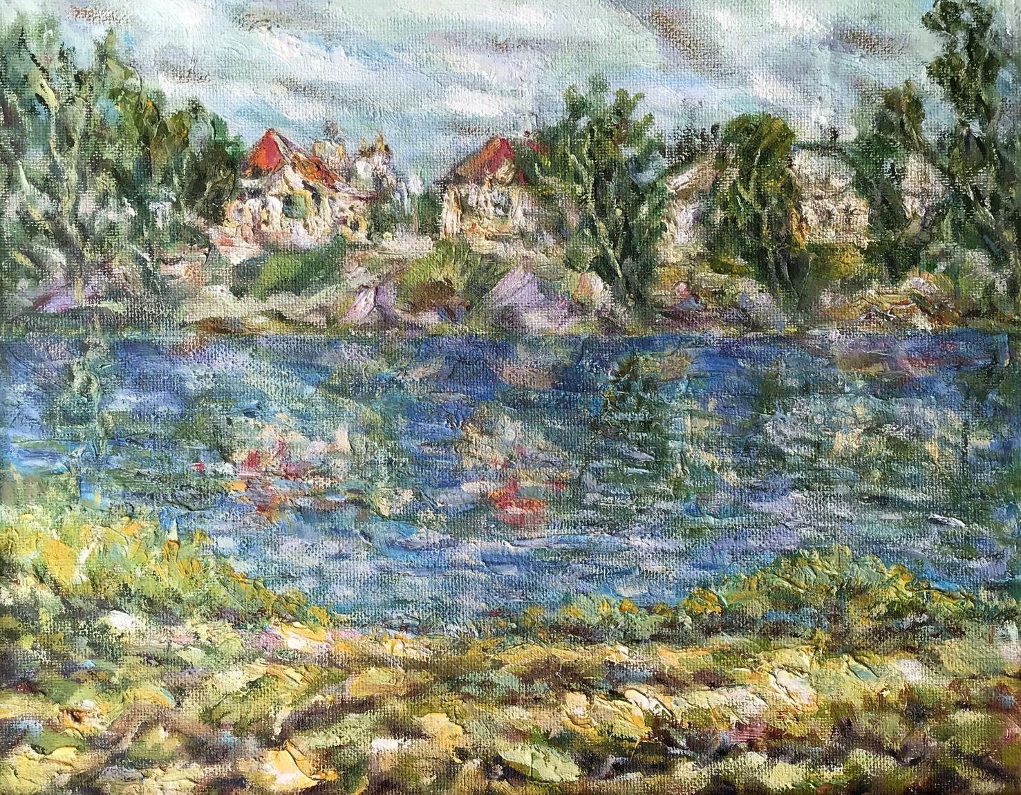 Near the River Psel, paysage, peinture à l'huile originale, faite à la main, prête à accrocher