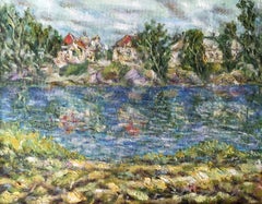 In der Nähe des Flusses, Landschaft, Original-Ölgemälde, handgefertigt, hängefertig