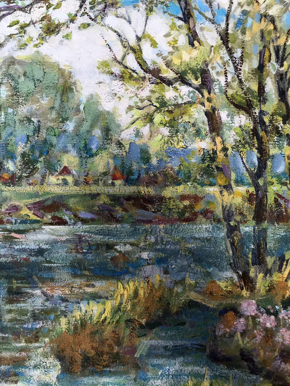 Frühling, Landschaft, Original-Ölgemälde, handgefertigt, hängefertig (Grau), Landscape Painting, von Ivan Shapoval