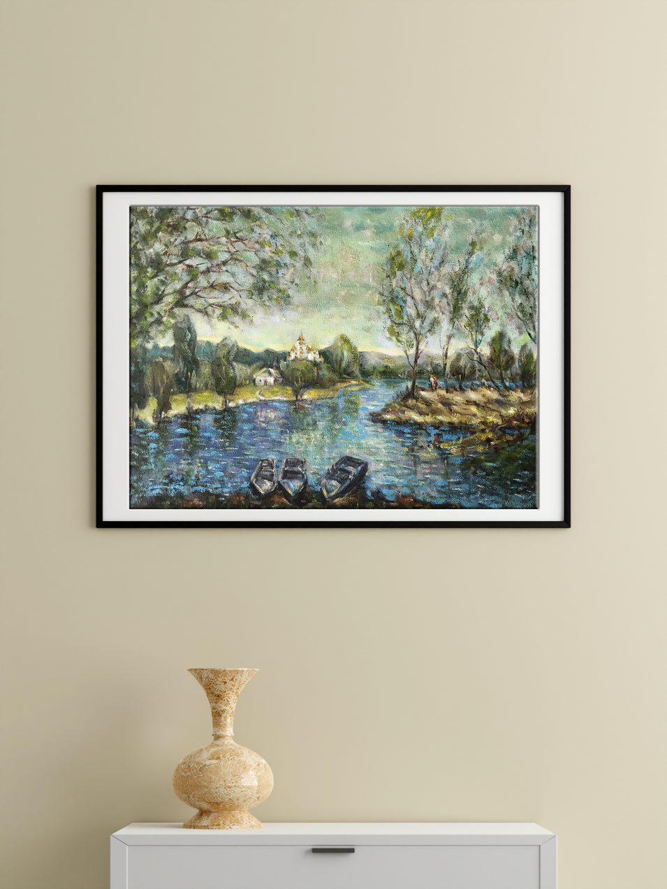 Day d'été, paysage, peinture à l'huile originale, prête à être accrochée en vente 2