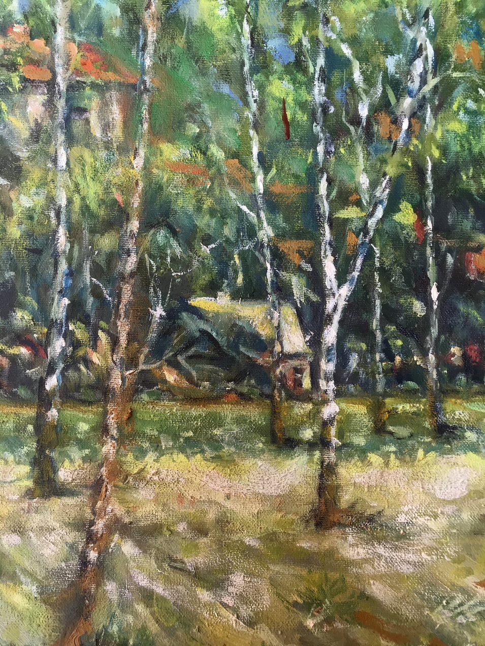 Sumy Birches, Original Ölgemälde, handgefertigt, hängefertig im Angebot 1