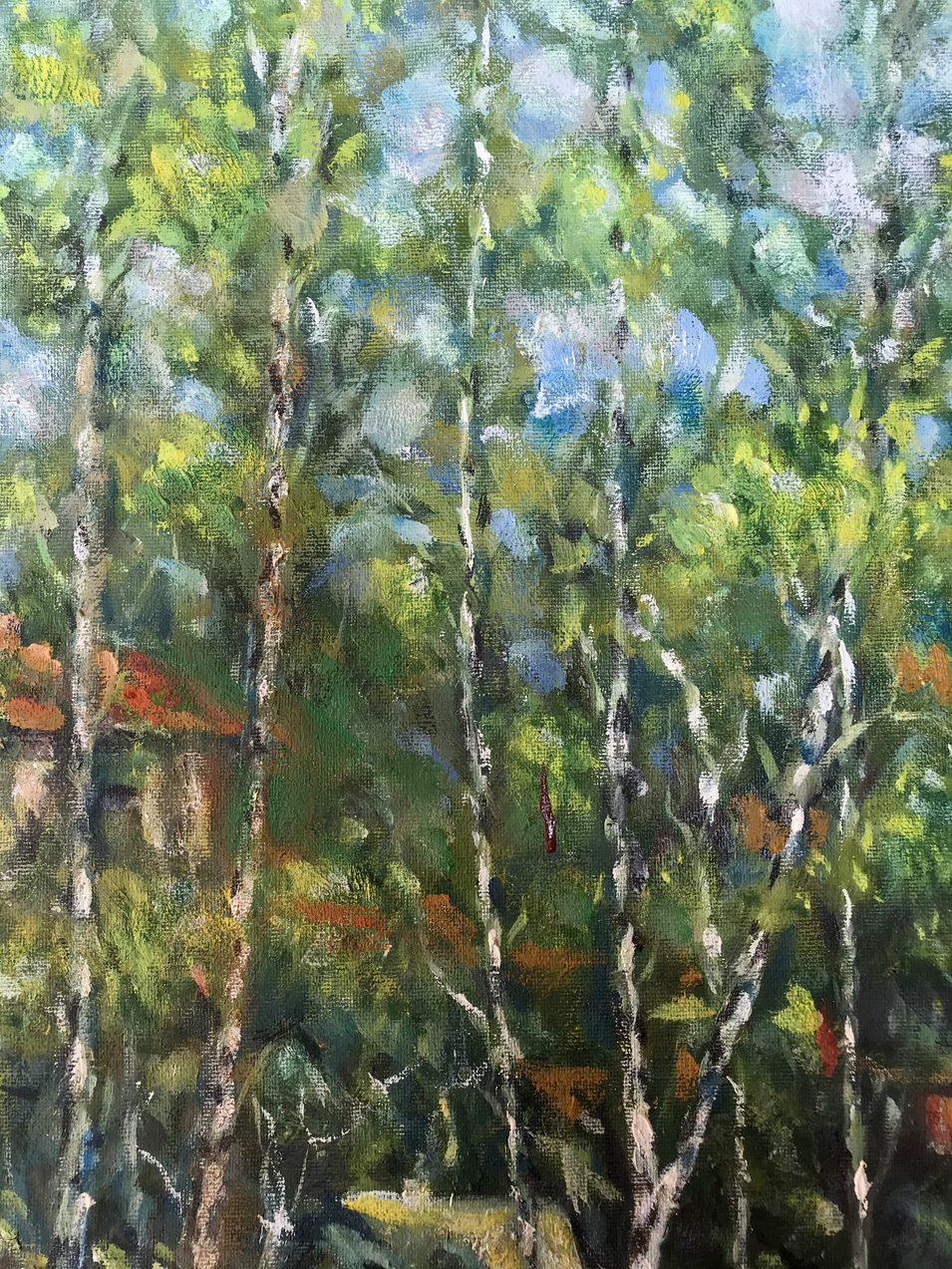 Sumy Birches, Original oil Painting, Handmade, Ready to Hang For Sale 5
