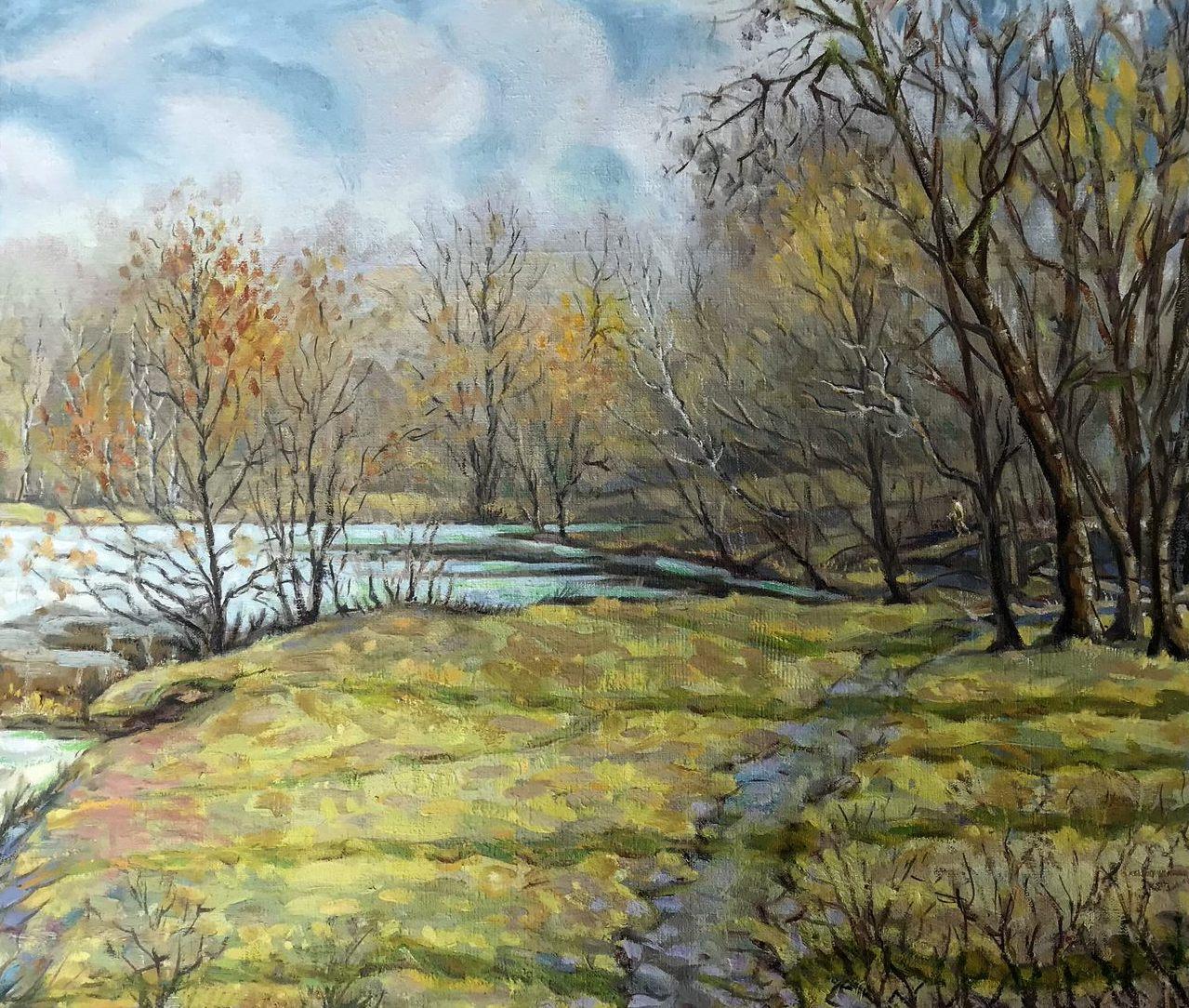 Ivan Shapoval Landscape Painting - The beginning of spring, Original oil Painting, Handmade, Ready to Hang