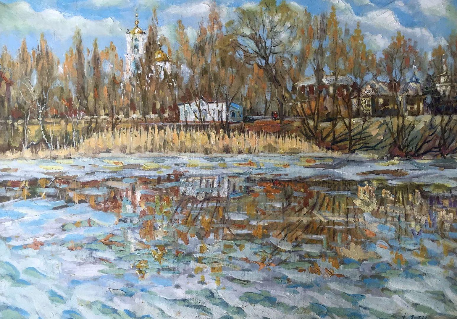 Ivan Shapoval Landscape Painting - The End of Winter, Original oil Painting, Ready to Hang