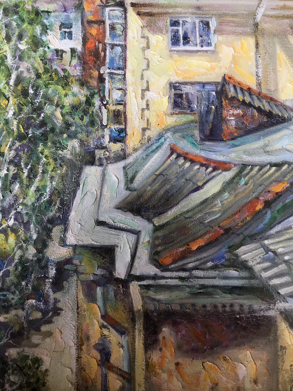 View from the Balcon, Original oil Painting, Canvas Art, Handmade, Ready to Hang For Sale 3
