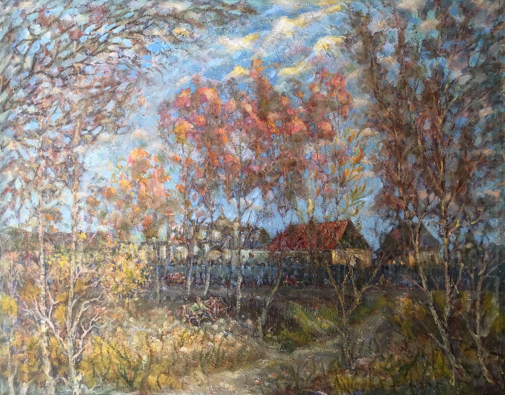 Ivan Shapoval Landscape Painting – Warm-Abend, Original-Ölgemälde, hängefertig