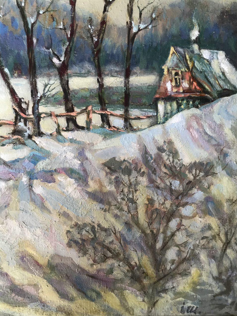 Artist: Shapoval Ivan Leontyevich
Work: Original oil painting, handmade artwork, one of a kind 
Medium: Oil on Canvas
Style: Impressionism
Year: 2000
Title: Winter Day
Size: 41.5