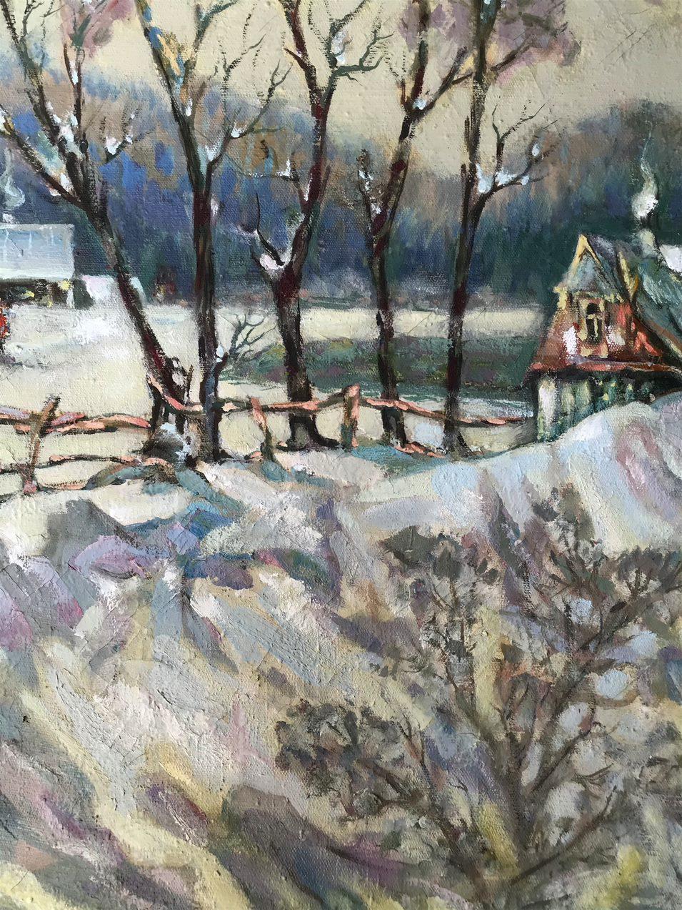 Winter Day, Landscape, Original oil Painting, Ready to Hang For Sale 1