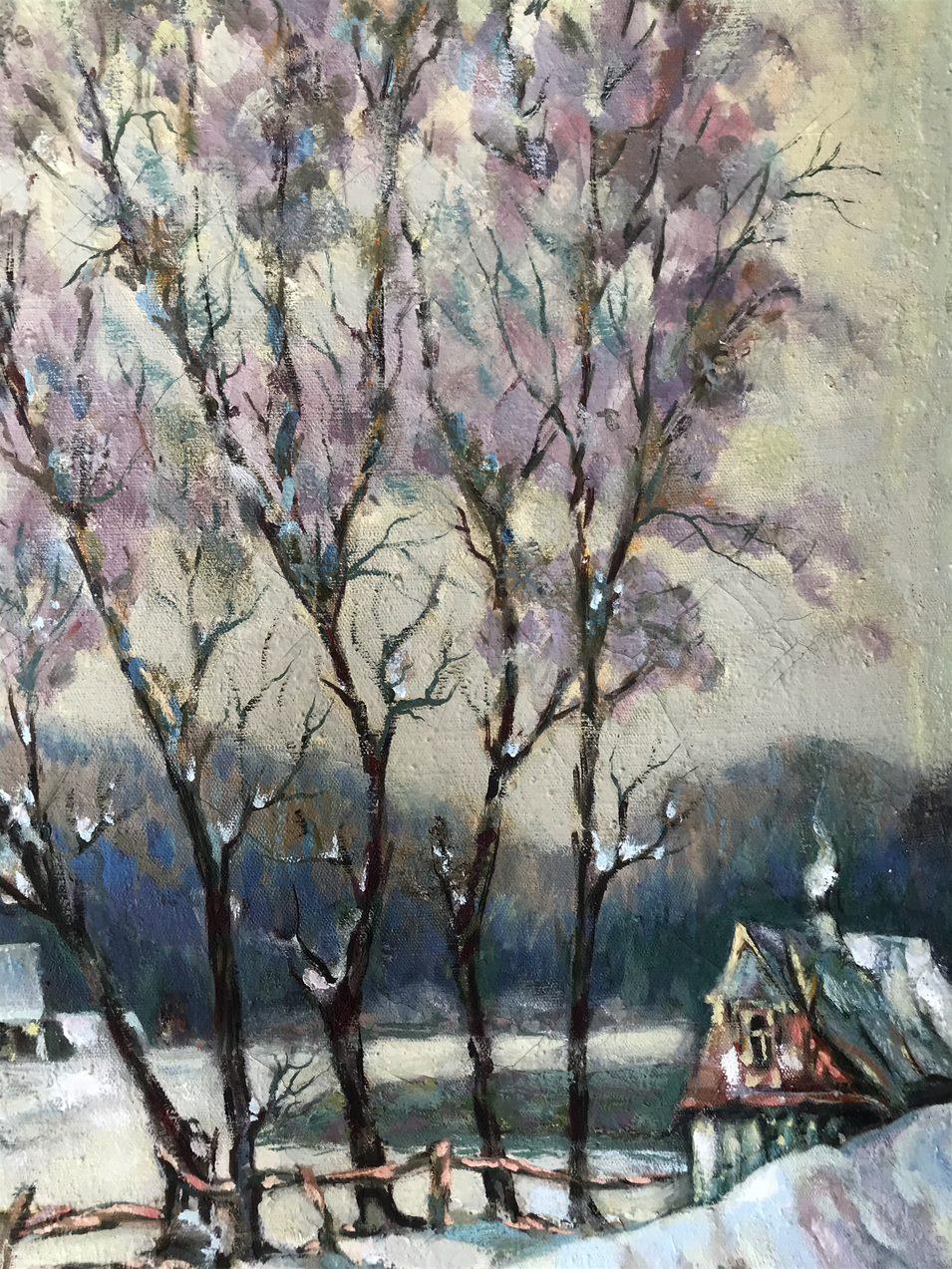 Winter Day, Landscape, Original oil Painting, Ready to Hang For Sale 2