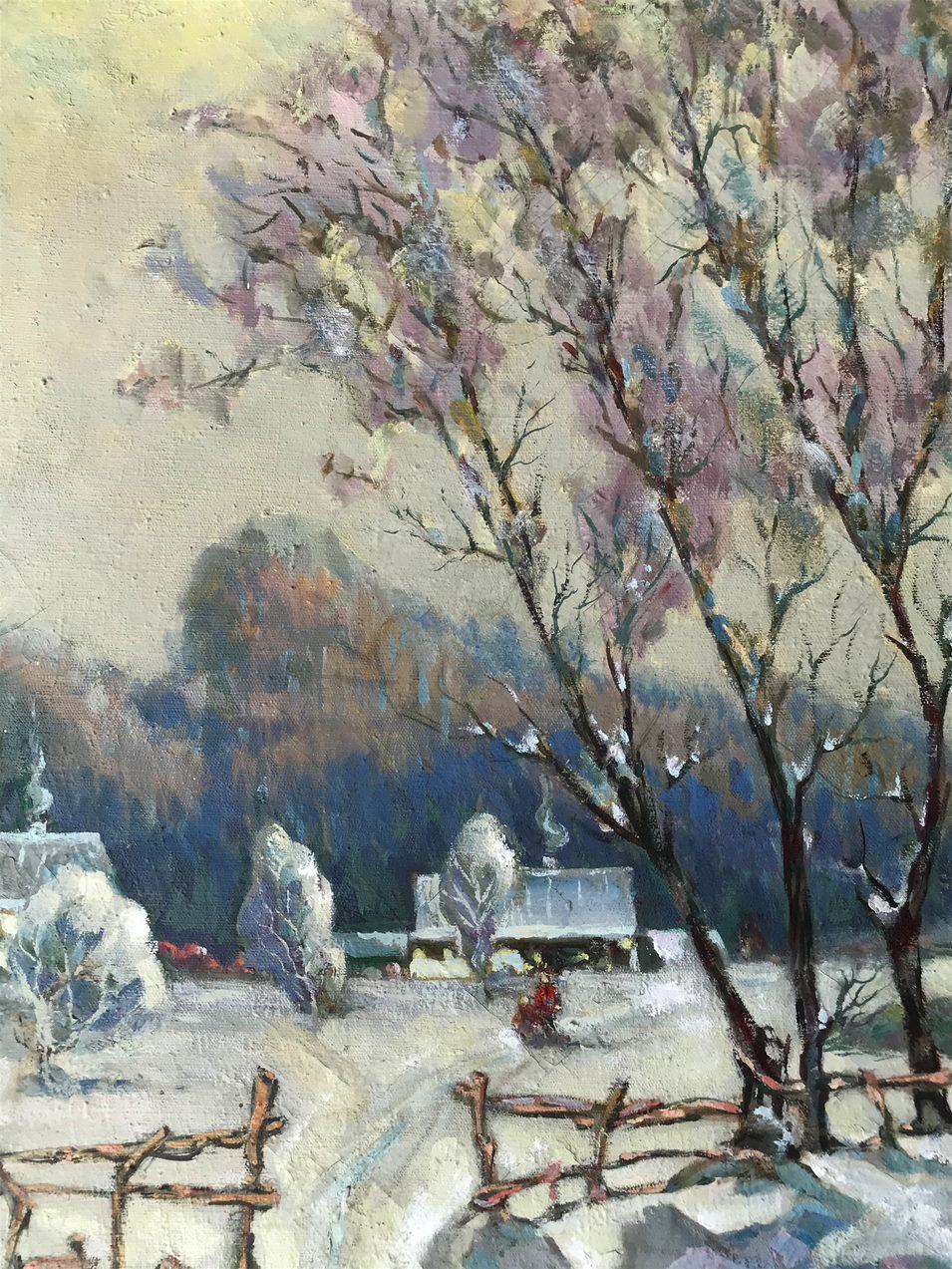 Winter Day, Landscape, Original oil Painting, Ready to Hang For Sale 3