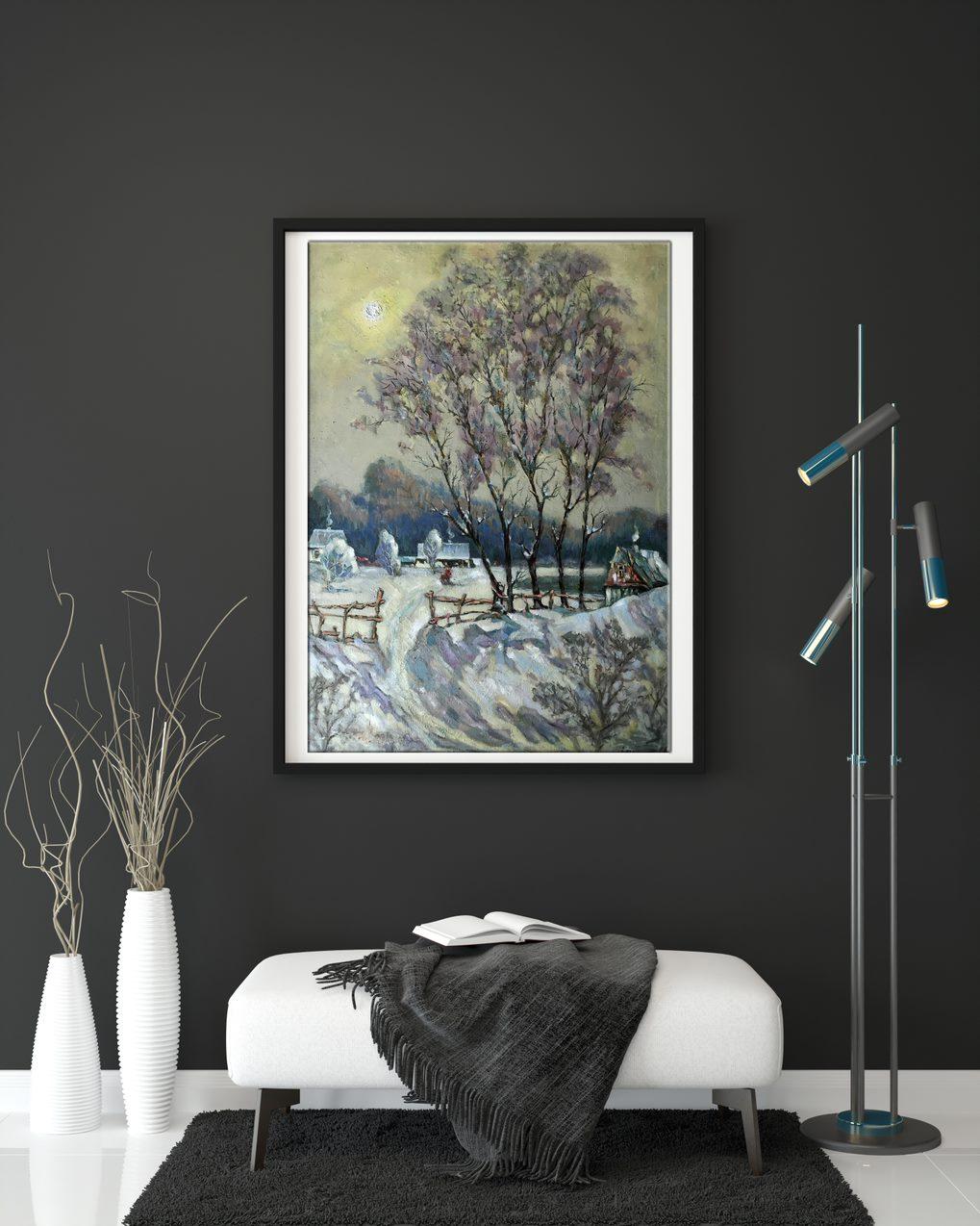 Winter Day, Landscape, Original oil Painting, Ready to Hang For Sale 6