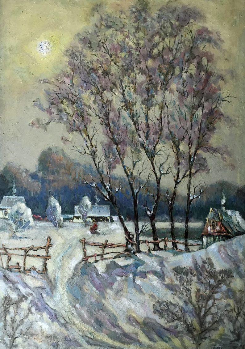 Ivan Shapoval Landscape Painting - Winter Day, Landscape, Original oil Painting, Ready to Hang
