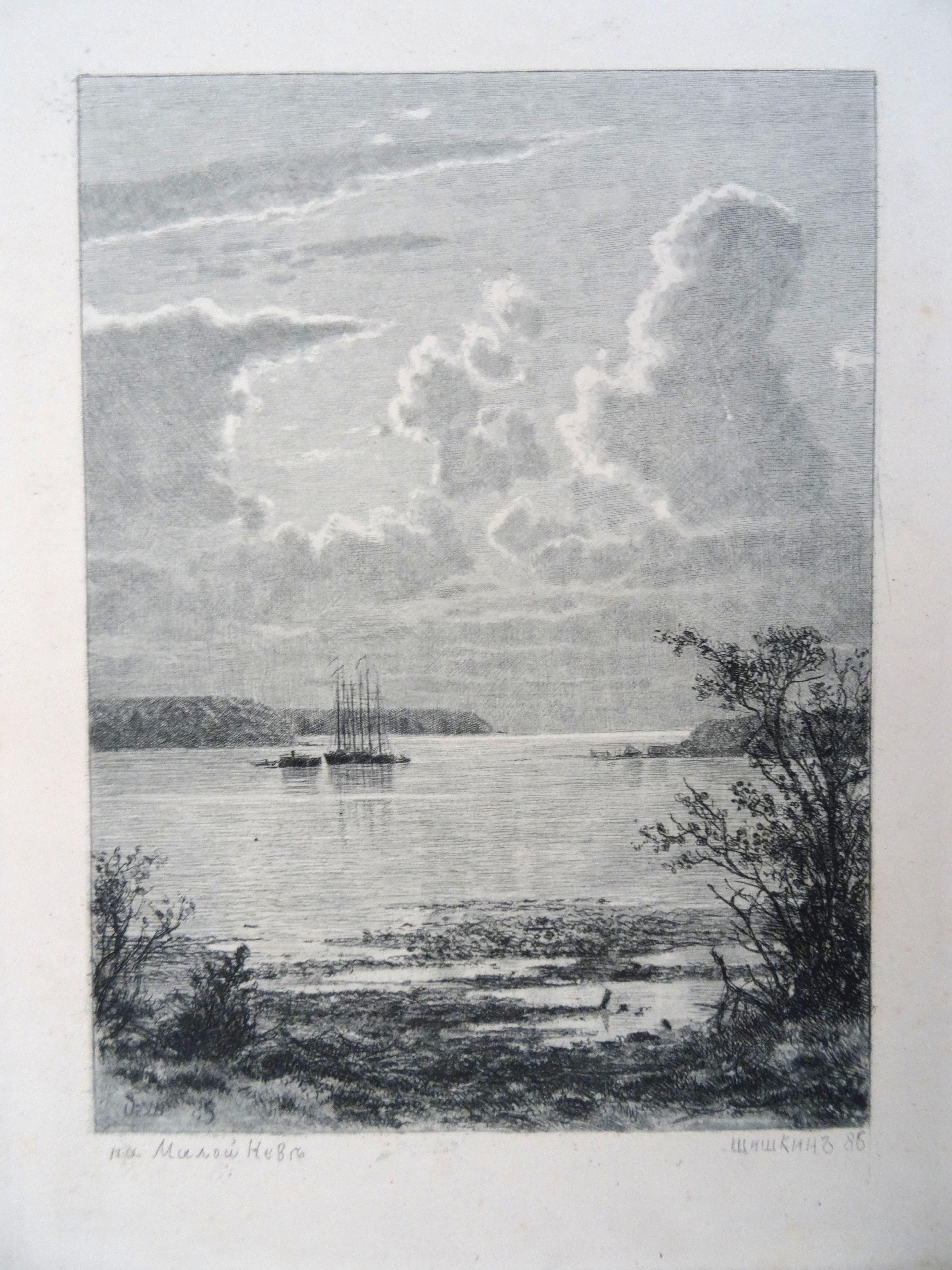 The Small Neva. 1886, paper, etching, 24, 5x18 cm - Print by Ivan Shishkin